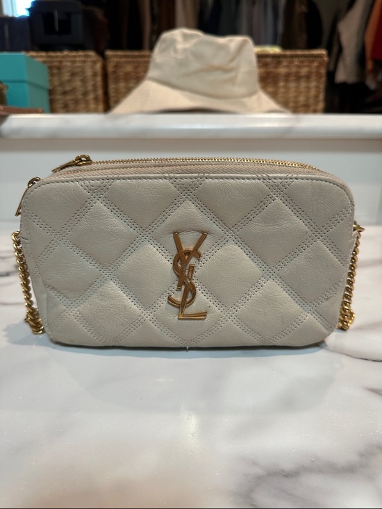 Saint Laurent Handbags - Saint Laurent Cream Quilted Leather Camera Bag with Gold Hardware